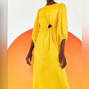 Farm Rio yellow piping midi dress L